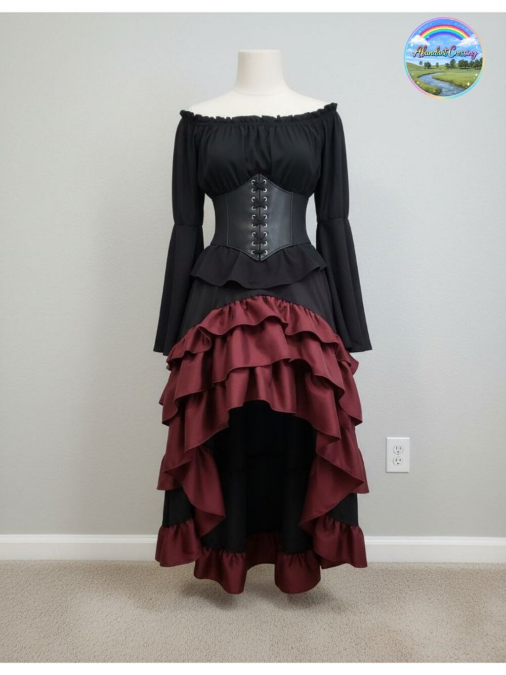 Renaissance Pirate Wench Costume Corset Blouse Skirt Medieval Cosplay